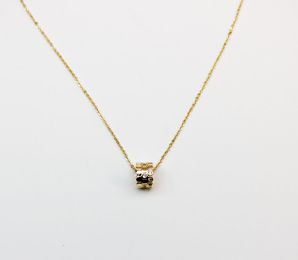 losh jewellery goud kleurig ketting met ring honinggraat hanger