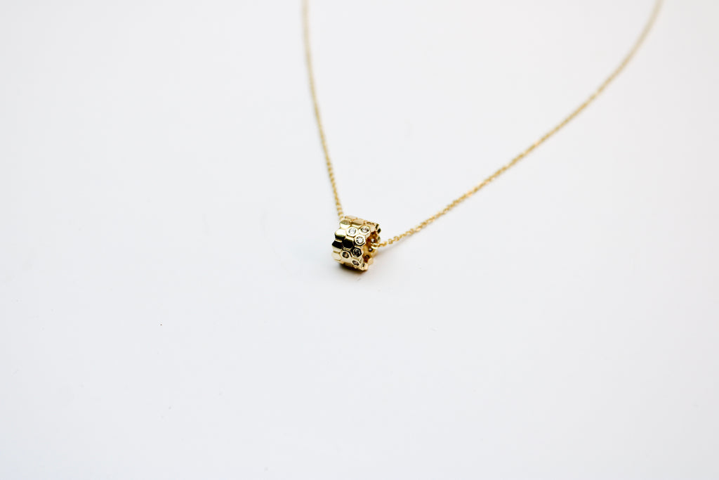 losh jewellery goud kleurig ketting met ring honinggraat hanger
