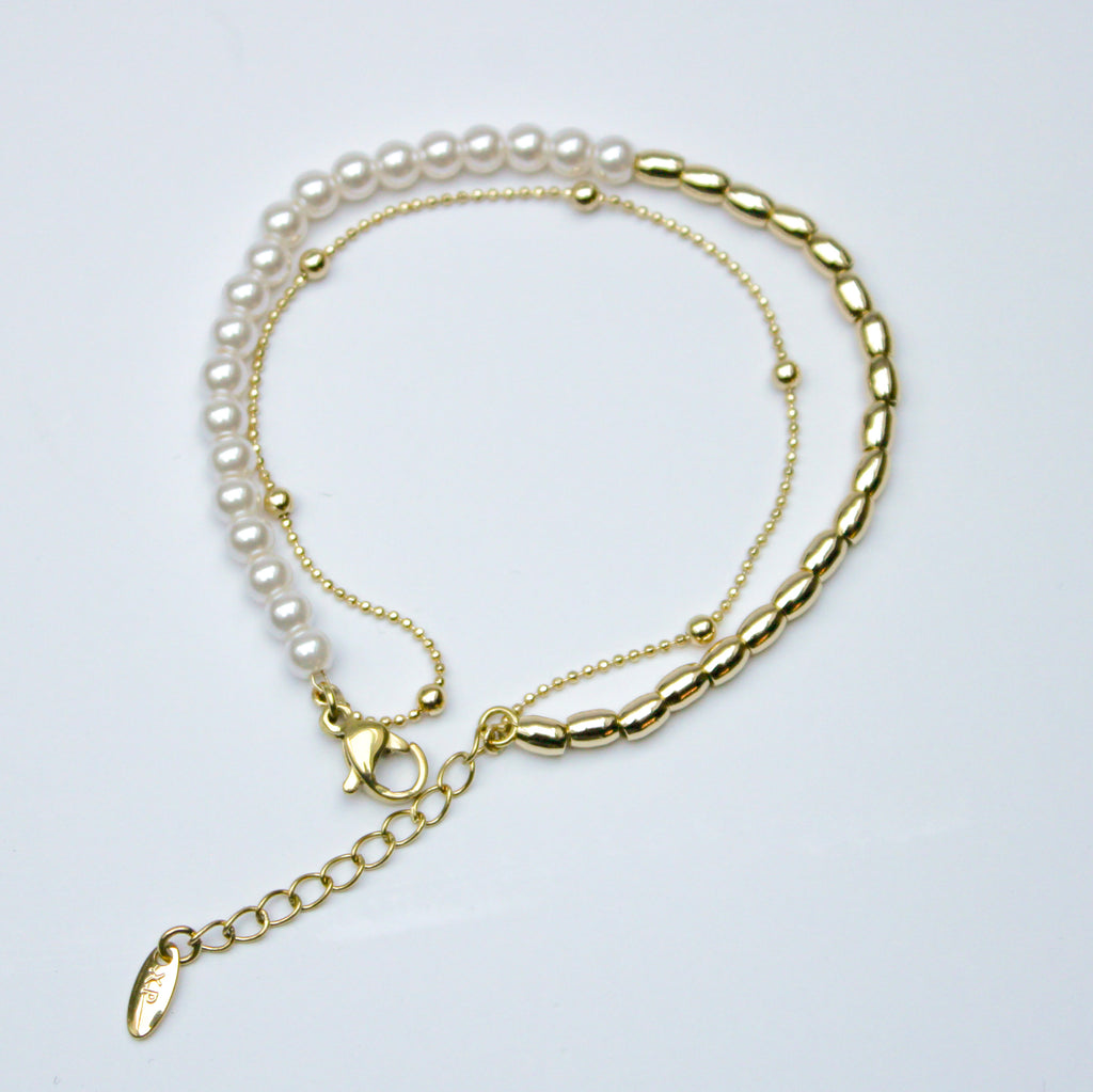 losh jewellery 2 delig armband imitatie parel met goud kleur