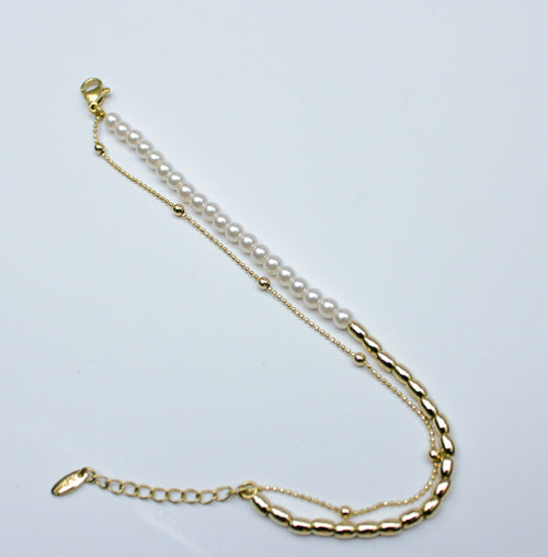 losh jewellery 2 delig armband imitatie parel met goud kleur